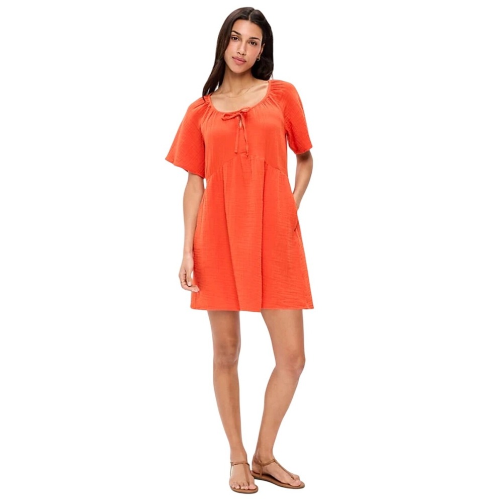 Old Navy Crinkle Cotton Gauze Puff Sleeve Mini Dress Size L Boho Pumpkin Patch